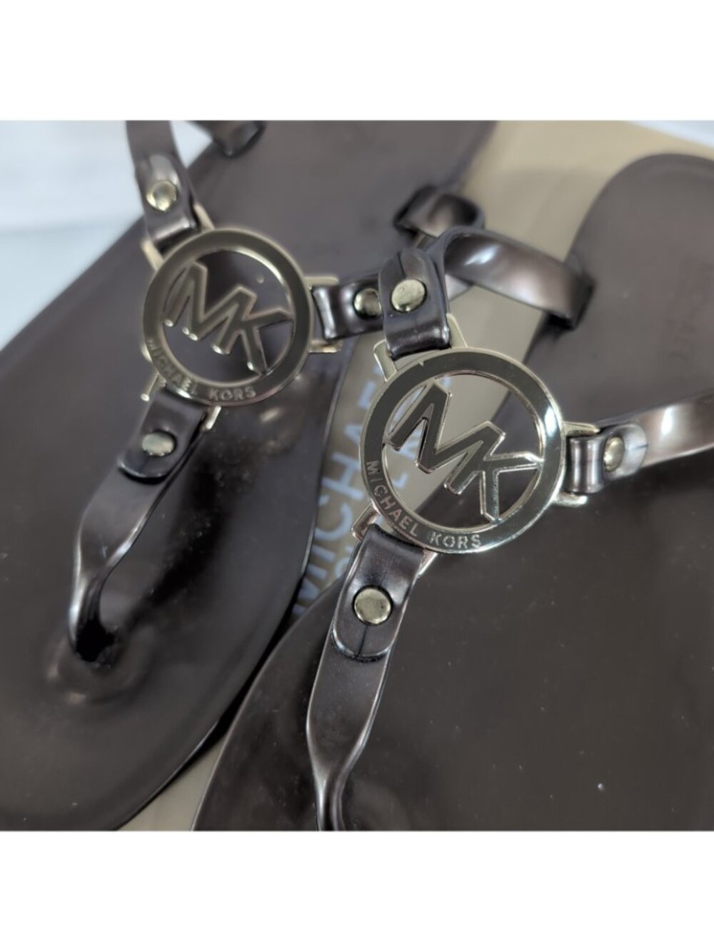 Michael Kors Dark Brown Jelly Logo Thong Sandals
